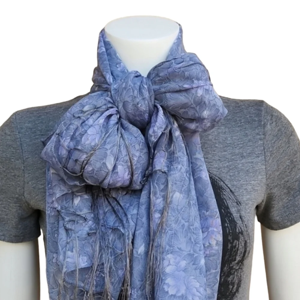 Oversized Handmade Scarf Wrap Sarong Cover Up from Indonesia Periwinkle Floral - Picture 1 of 16